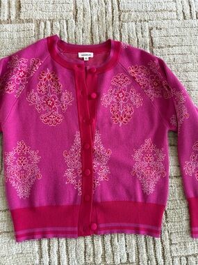 Sugarlips Fuchsia Floral Knit Button-Up Cardigan